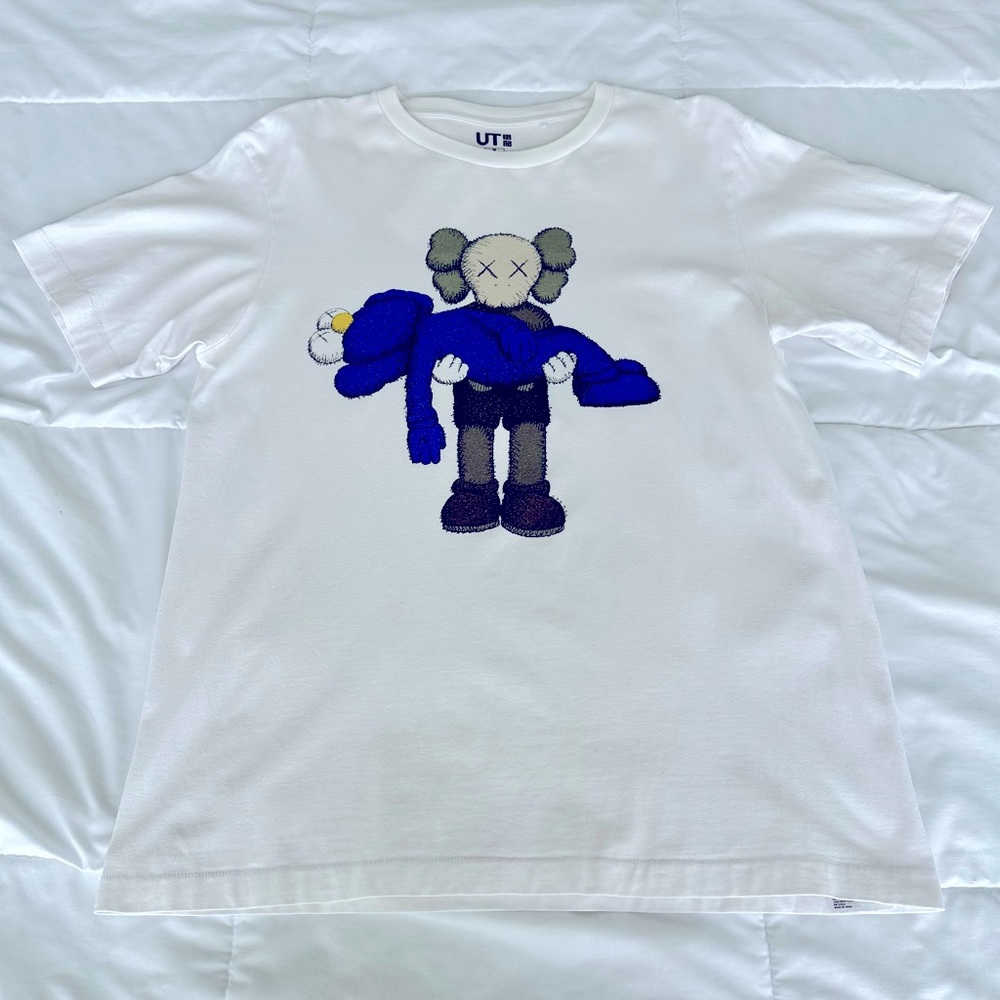 Kaws Uniqlo White and Blue Graphic T-Shirt